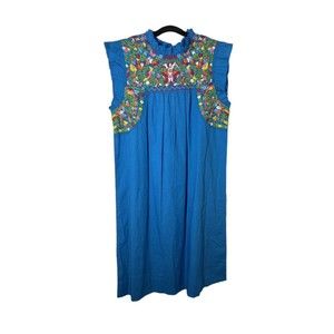 Sister‎ Mary Maria Midi Floral Embroidery Blue Sleeveless Small NWOT Womens